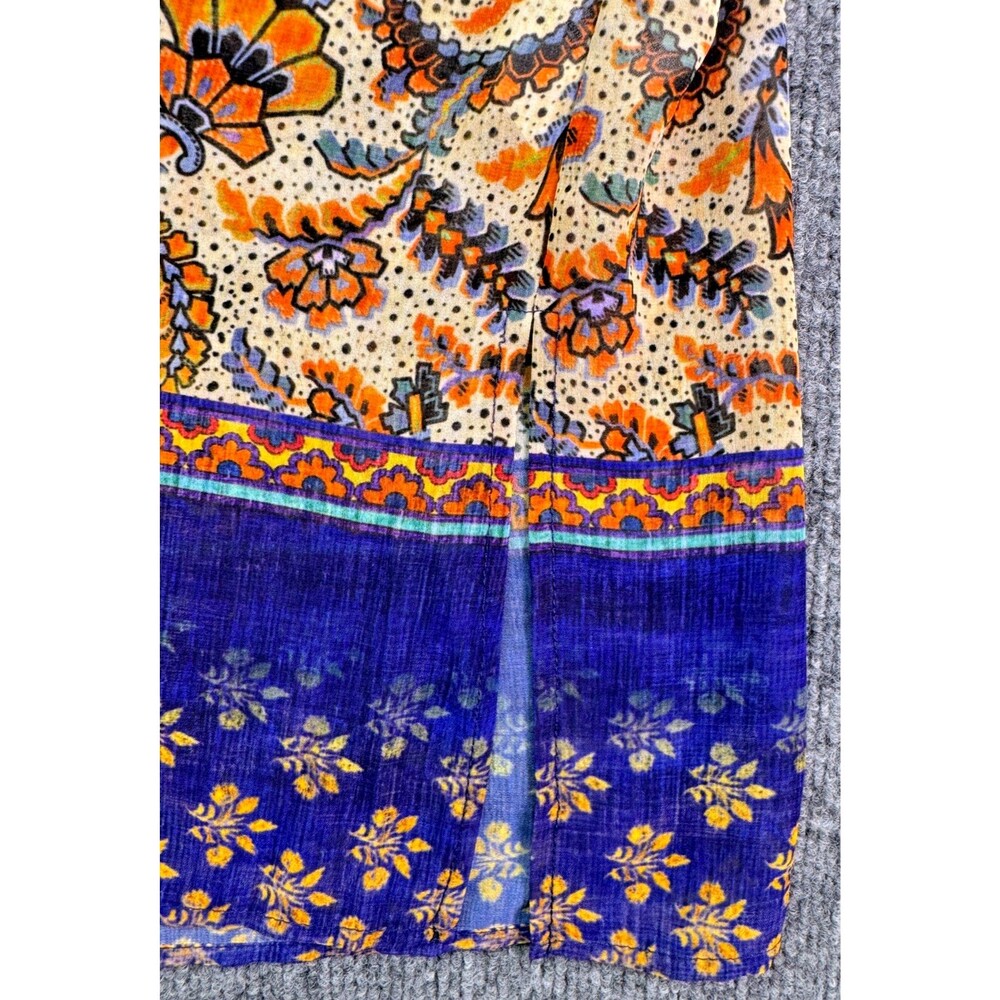 Susan Graver Button Front Tunic Top L Floral Paisley Print Long Sleeve Boho - Picture 6 of 15
